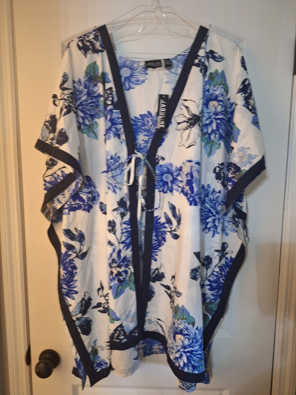 Blue Floral Open-Front Kimono Tunic